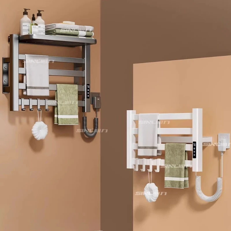

Electric Heated Towel Rack, No-Drill Constant Temp Wall Mount, Large Carbon Fiber Bathroom Warmer Rack