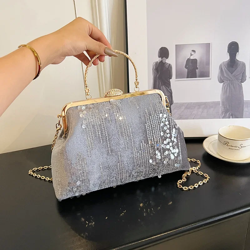 New Trend Fashion Evening Bags for Women Luxury Glitter Shell Bag Designer Female Handbags with Chain Trend Women's Shoulder Bag