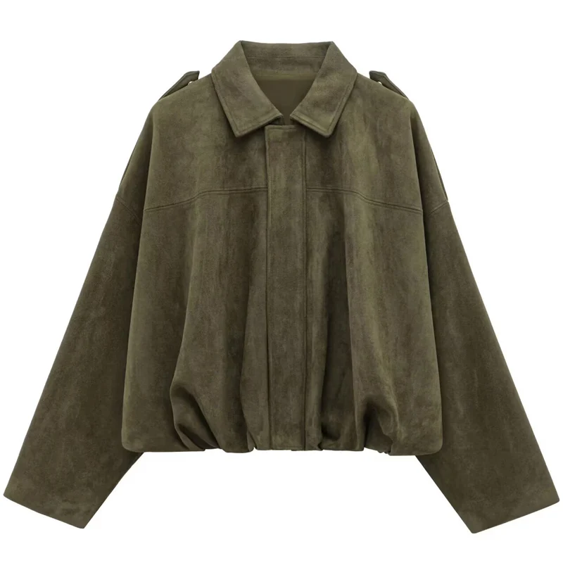 HXAO Suède Cropped Jas Dames Bomberjack Oversized Vleermuismouwen Outerwears Lady Casual Losse Jas Street Style Jassen