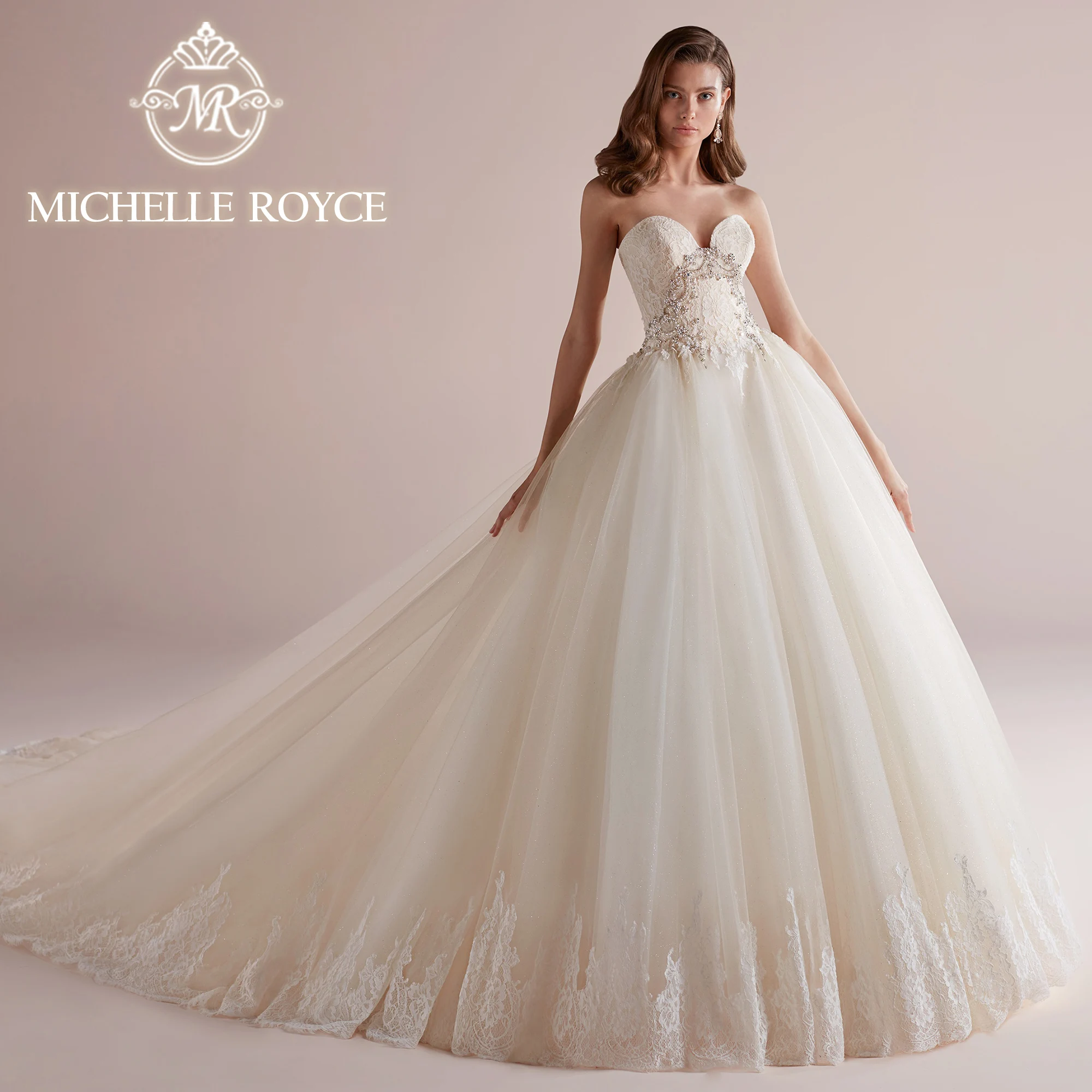 

Michelle Royce Strapless Wedding Dresses For Woman 2024 Beading Embroidery Champagne Ball Gown Wedding Gown Vestidos De Novia