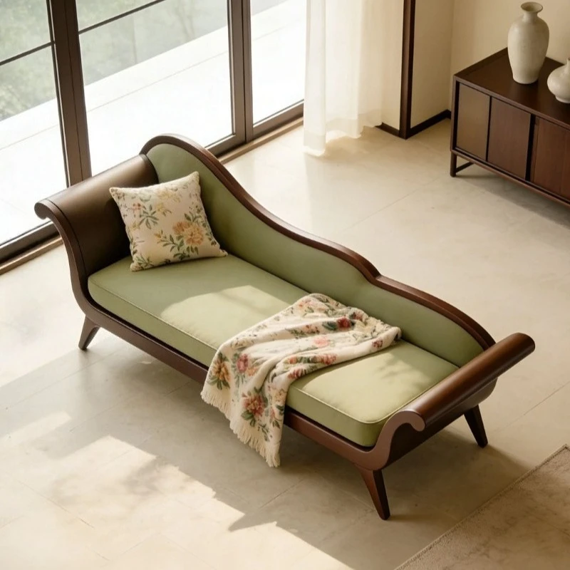 Walnut chaise longue, new special-shaped sofa, recliner, living room, balcony, solid wood couch