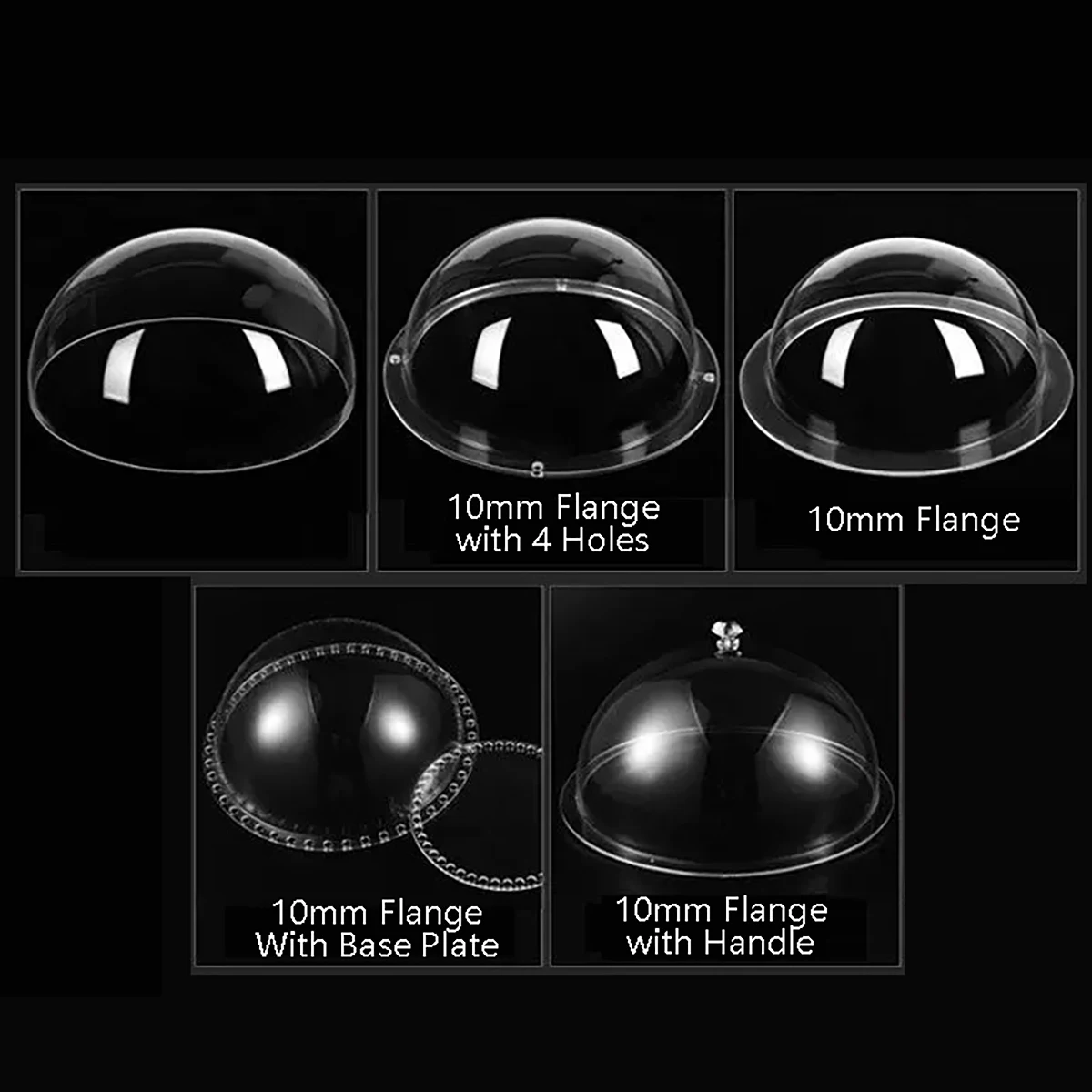 Clear Plastic Dome Covers Half Ball Hemisphere Dust Cover 30mm-350mm Diameter with Flange / Handle / Base Plate / Mounting Hole