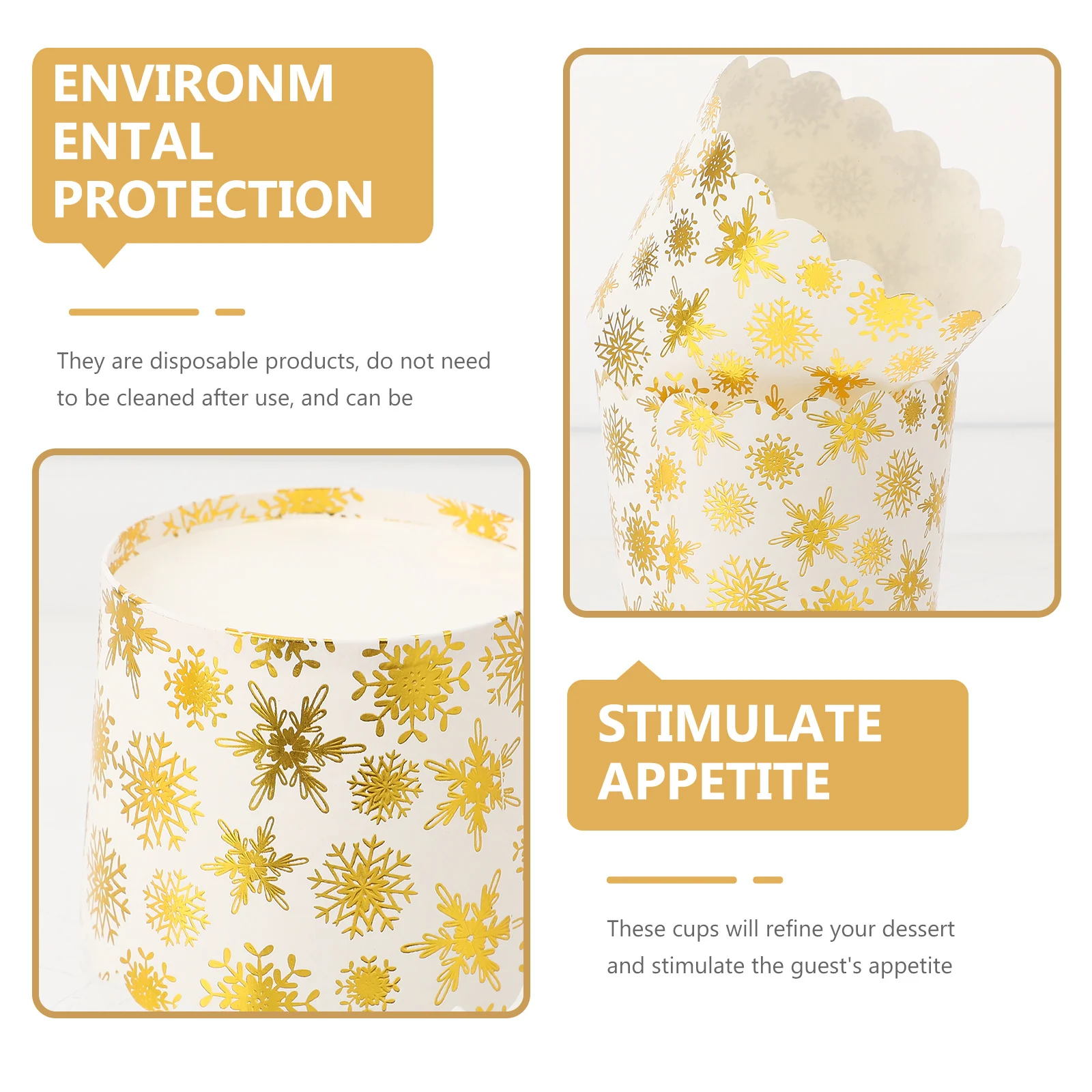 

50Pcs Gold Foil Cake Cups High Temperature Resistant Decorative Baking Wrapping Cupcake Holders for Home Kitchen Restaurant