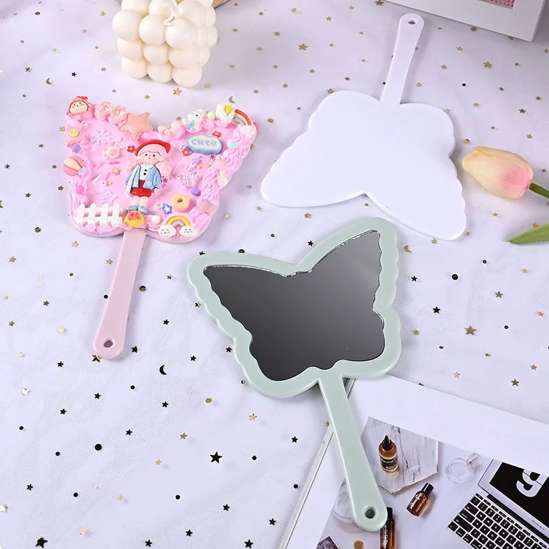 

Handle Butterfly Makeup Mirror Handheld Mirror Handmade Shop DIY Macaron Candy Color Body Mirror Cream Glue DIY