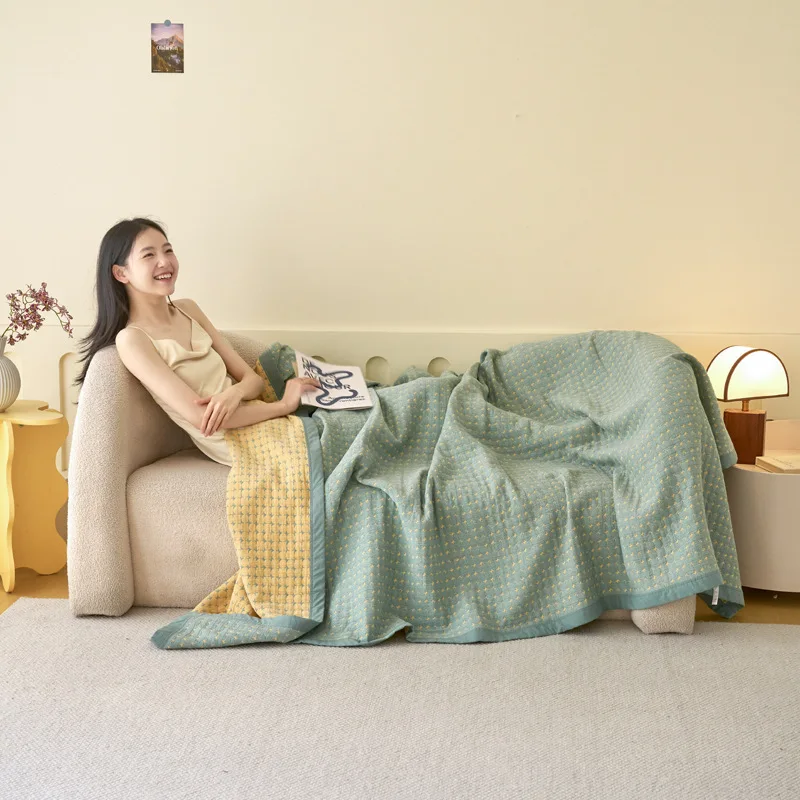 A-Class Pure Cotton Three-Layer Towel Blanket Office Nap Blanket with Pillow Towel Skin-Friendly Cozy Thin Summer Cool Quilt