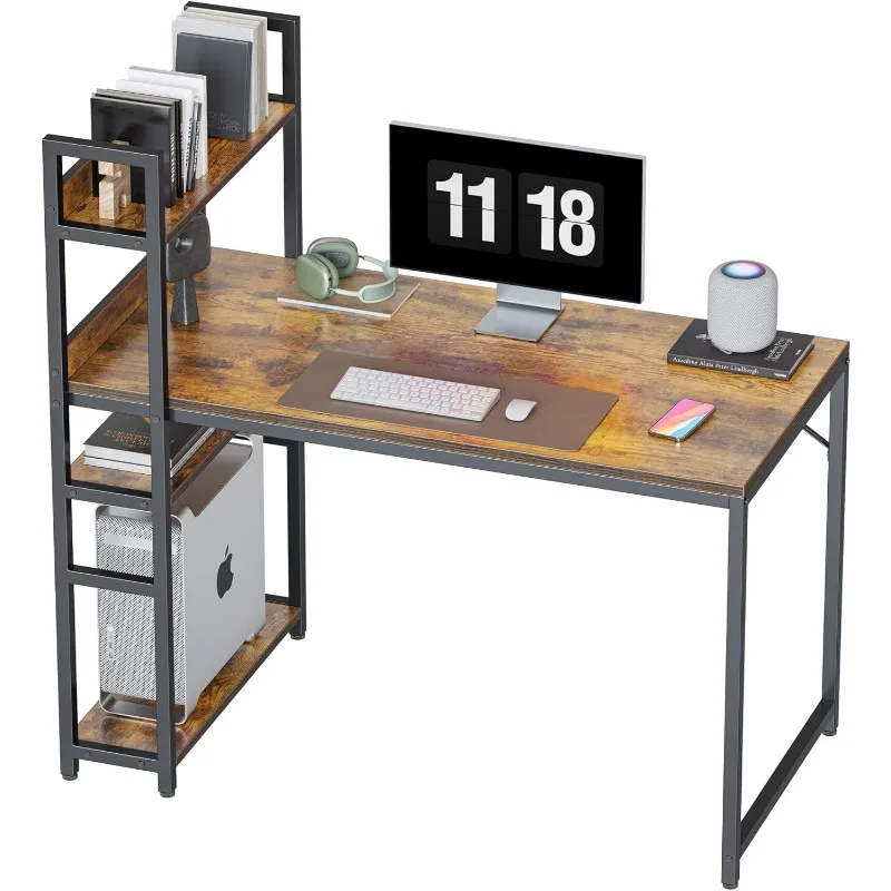 Mesa do computador com prateleiras do armazenamento, escrevendo a tabela para a casa e o estilo moderno e simples do escritório, 40 polegadas