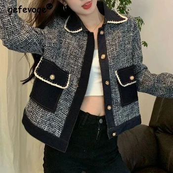 Women Trendy Vintage Chic Patchwork Single Breasted Outewear Jackets 2023 Autumn Winter Elegant Long Sleeve Loose Pockets Coat Women Trendy Vintage Chic Patchwork Single Breasted Outewear Jackets 2023 Autumn Winter Elegant Long Sleeve Loose Pockets Coat