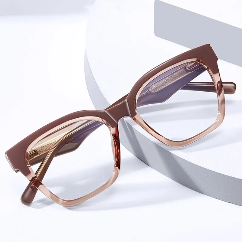 Fashion Women's Brand Design Reading Glasses Blue Light Blocking Glasses Two-tone splicing Customizable Prescription