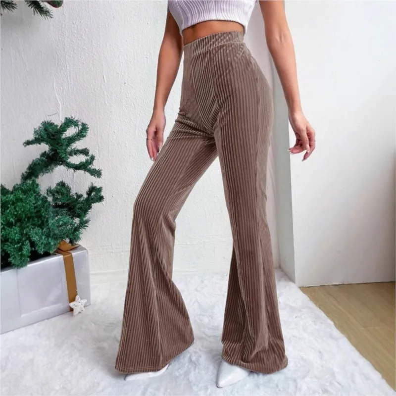 2024 Autumn High Waist Velvet Pants Women Wide Leg Velour Flare Pants Female Stretch Trousers Party Club Pants For Women