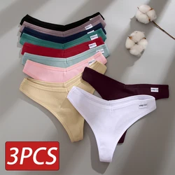 3PCS/Set Waffle Panties Cotton Women Panties Sexy Thongs V Waist Solid Color Female Underpants Intimates Women Lingerie S-XL