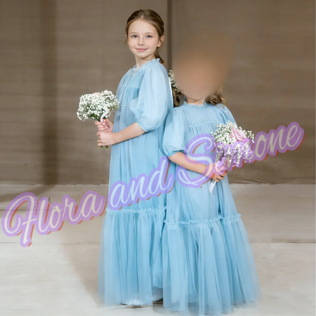 فستان فتاة الزهور من التول الوردي المتدرج نصف كم لحفلات الزفاف وأعياد الميلاد والولائم وحفلات التواصل المقدس حسب الطلب #4