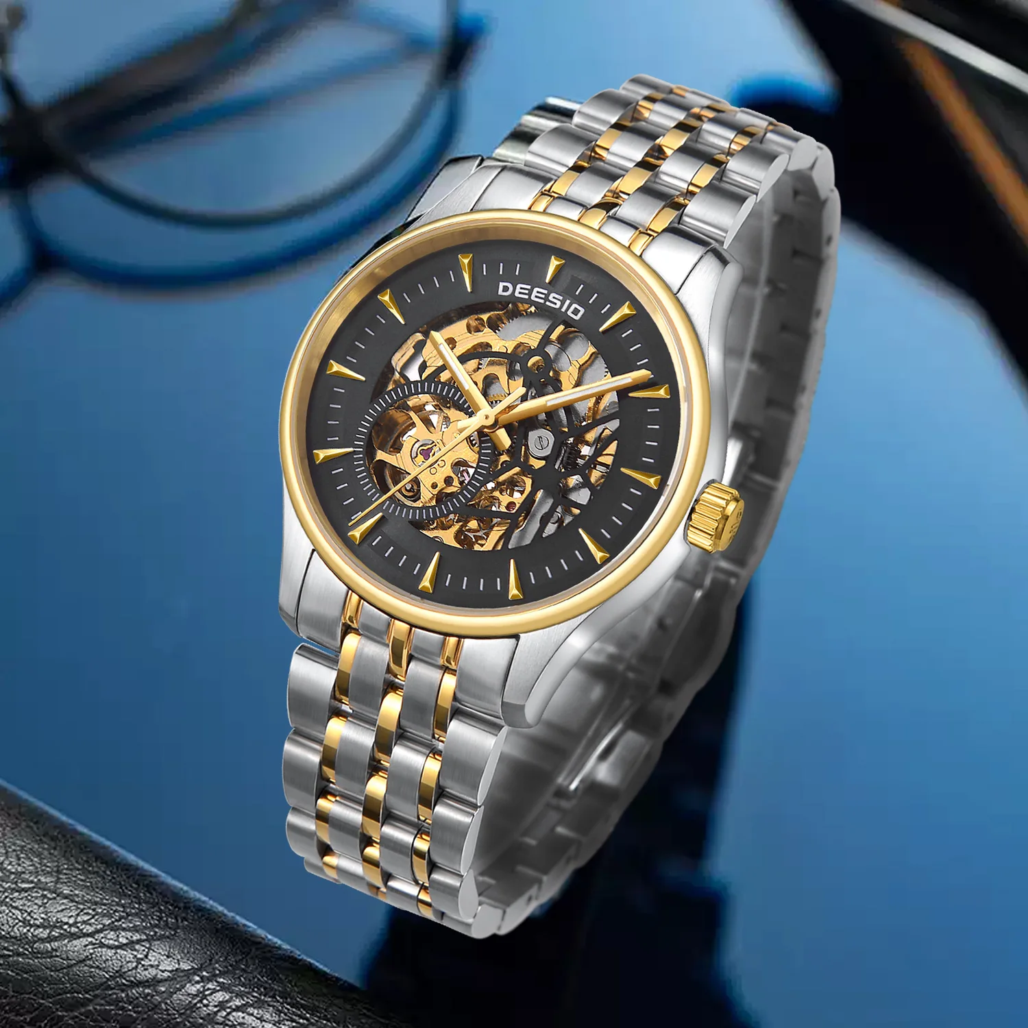 ساعة Deesio للرجال هيكل عظمي أوتوماتيكية فاخرة ميكانيكية من الفولاذ المقاوم للصدأ زجاج الياقوت 40 مللي متر 5ATM مقاومة للماء 36H احتياطي الطاقة #2