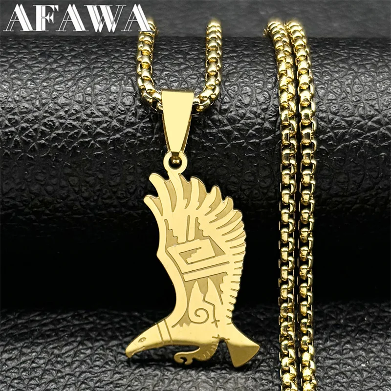 Aztec Animal Eagle Pendant Necklace for Women Men Stainless Steel Gold Silver Color Mysterious Bird Chain Jewelry collar