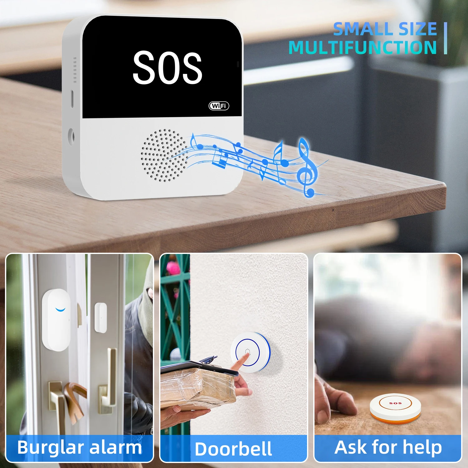 Tuya WiFi SOS Alarm System Smart Home Elderly Emergency Pager Doorbell Function Support 433MHz Wireless Detector Smart Life APP