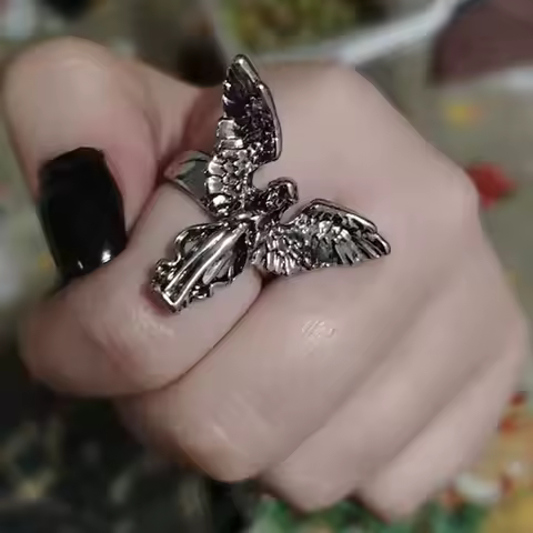 Antique Design Ring Distressed Angel Silver Color Opening Rings Fashion Punk Hip Hop Couple Rings Party Women Men Jewelry Gifts
