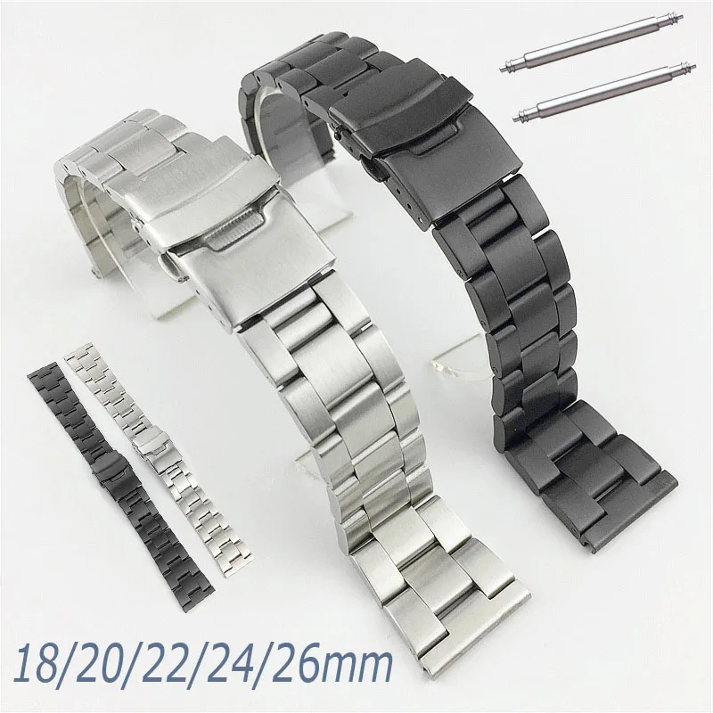 Stainless Steel Replacement Watch Band 18mm 20mm 22mm 24mm 26mm Watch Straps Double Lock Buckle Diving Silk Strap Metal Bracelet