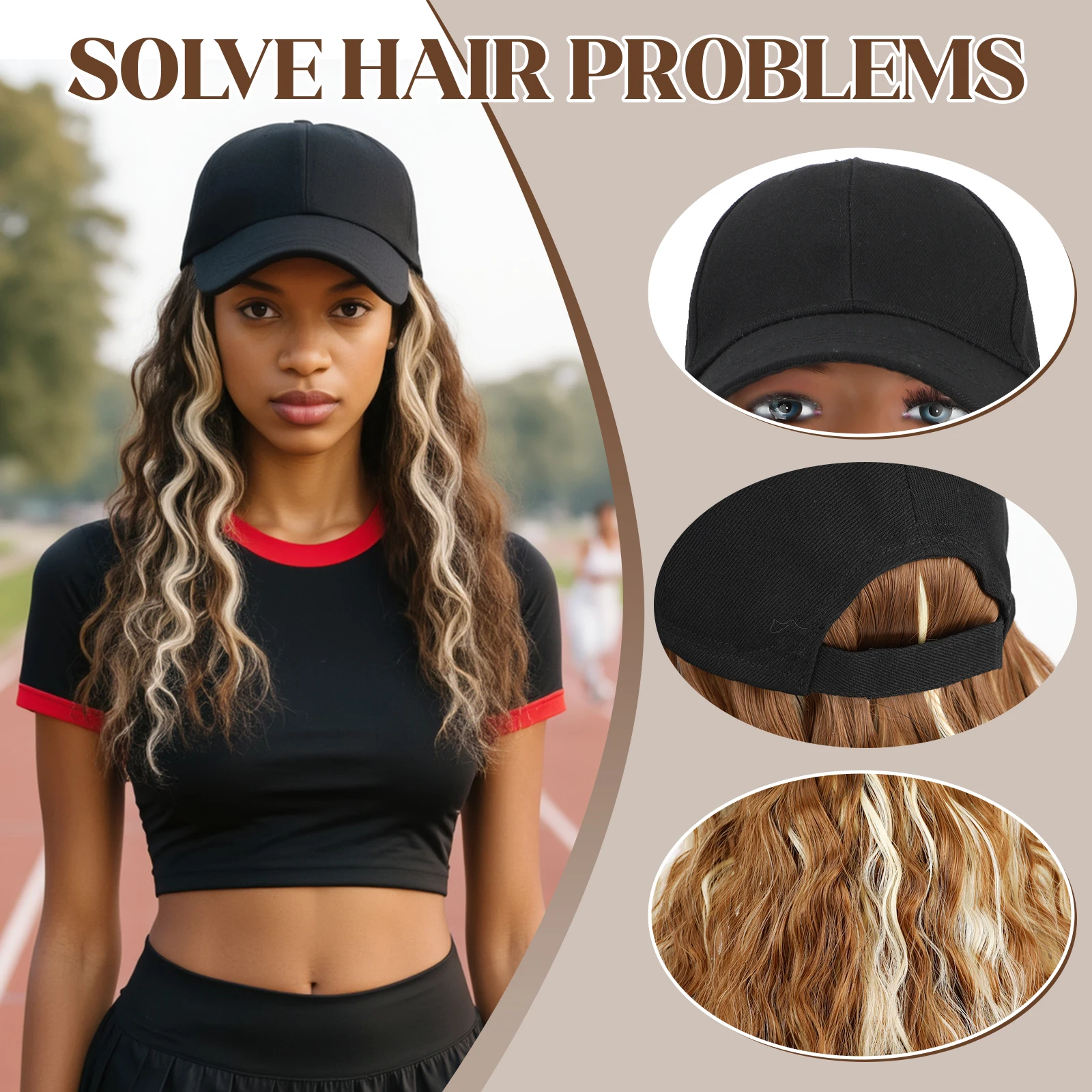 Baseball Cap with Hair Extensions Woman Breathable Wigs Hats for Concerts Theme Parties Weddings Dropshipping from US