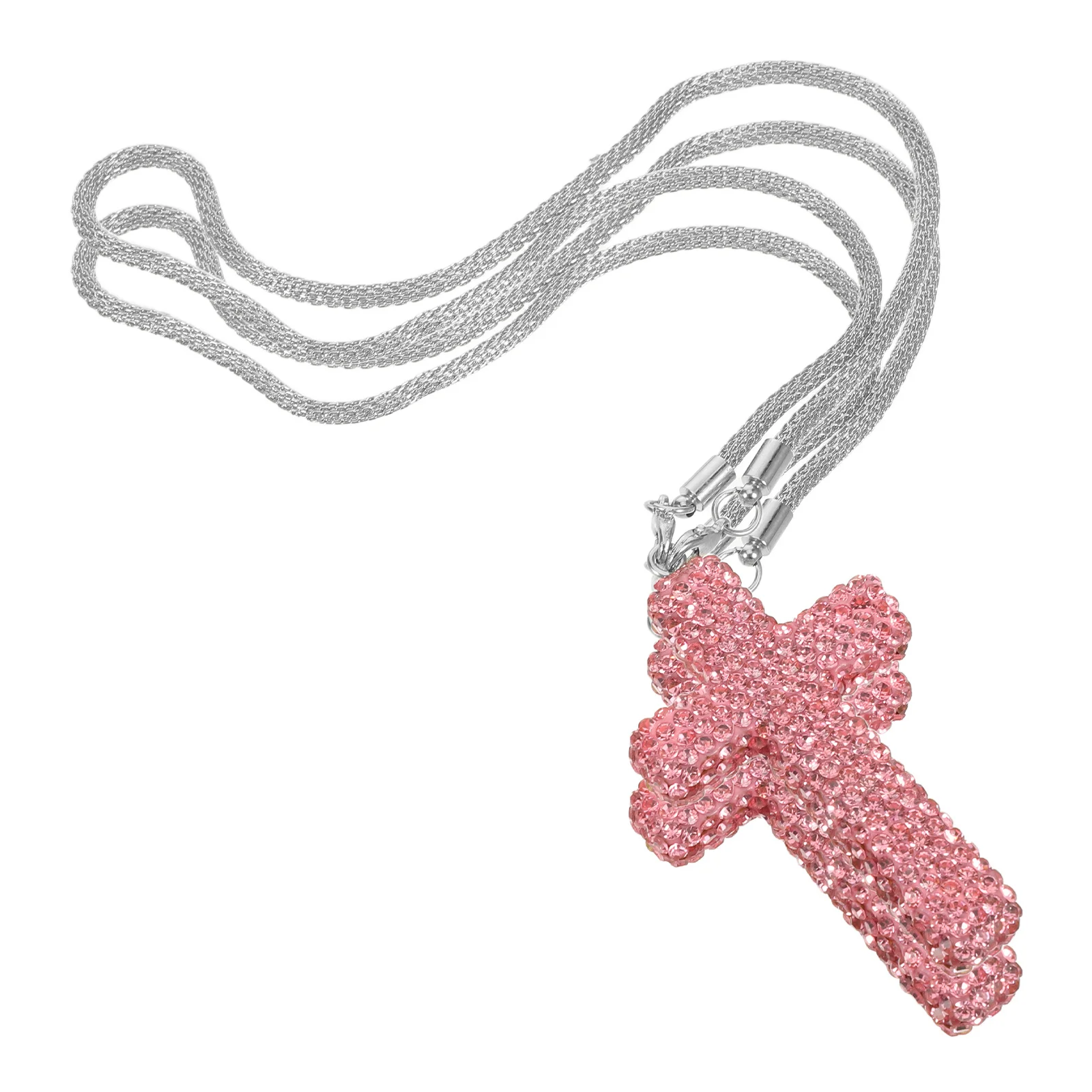 

2Pcs Luxurious Crystal Cross Pendant for Car Mirror - Premium Stainless Steel Hanging Ornament Enhancing Vehicle Interior Style