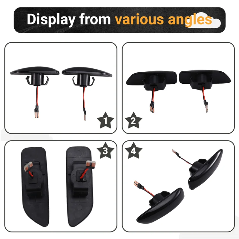 A03Z-For فولفو S80 XC90 XC70 V70 S60 2001-2009 2X LED بدوره إشارة الجانب ماركر الضوء-تدفق التصميم الديناميكي المدخن الأسود #3