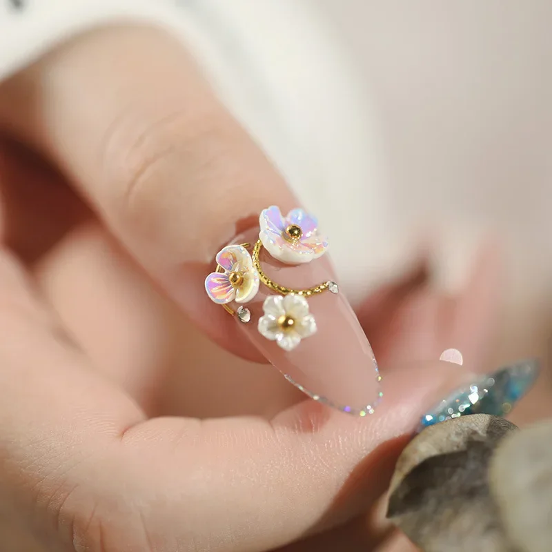 화이트 3D 네일 쉘 플라워 스톤 네일 아트 스팽글 네일 UV 젤 폴리쉬 네일 플레이크 장식 네일 액세서리 1박스 신상품