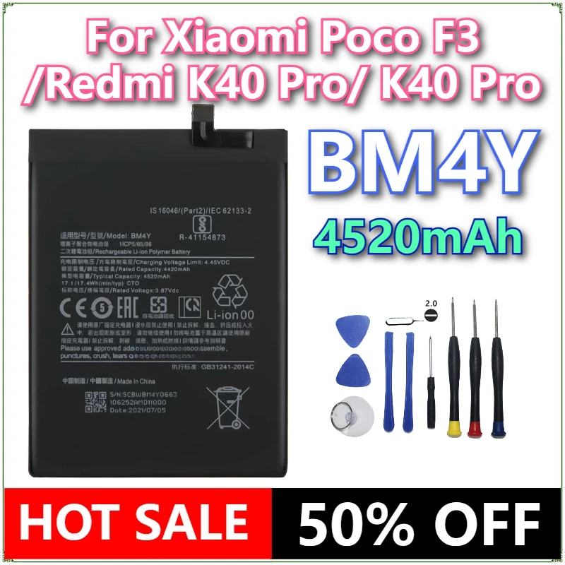 

Совершенно новый аккумулятор для мобильного телефона BM4Y 4520 мАч для Xiaomi Poco F3/Redmi K40 Pro/K40 Pro, сменные аккумуляторы для телефона + инструменты