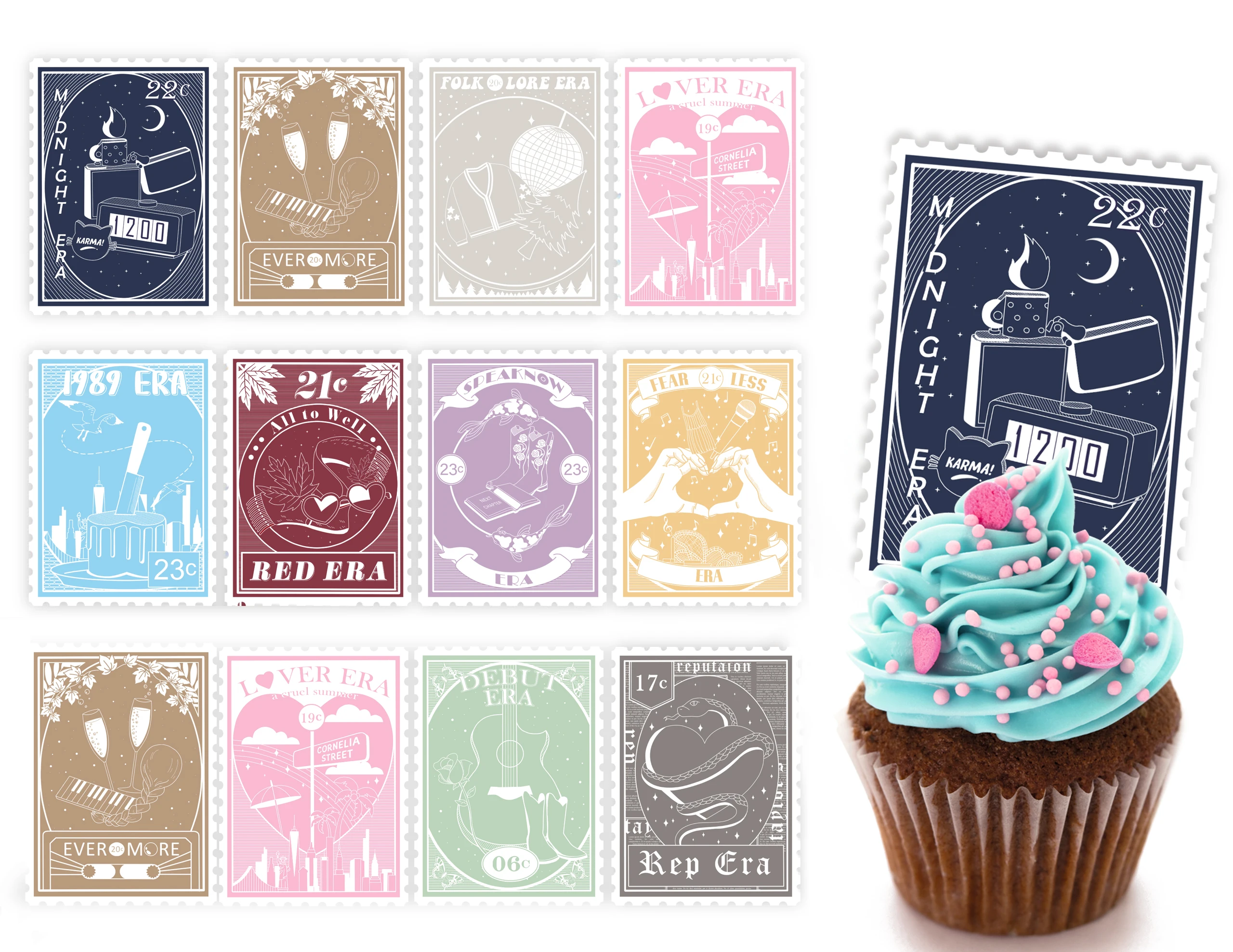 Tay Eras Music Birthday Party Kit 45pcs Banner, Cupcake Toppers, Stickers & Stamp Cake Toppers for Girls | Concert Theme Decor