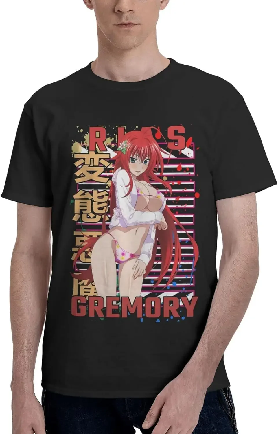 fashion heavyweight  Anime High School DxD Rias Gremory T Shirt Man's Summer Cotton Tee Comfort Round Neckline Short Sleeve Tops