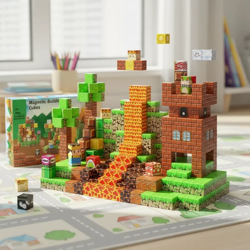 60 قطعة اللبنات المغناطيسية موضوع الملك الإبداعية DIY بها بنفسك مجموعة البناء الجذعية ألعاب تعليمية للأطفال عطلة هدية عيد ميلاد