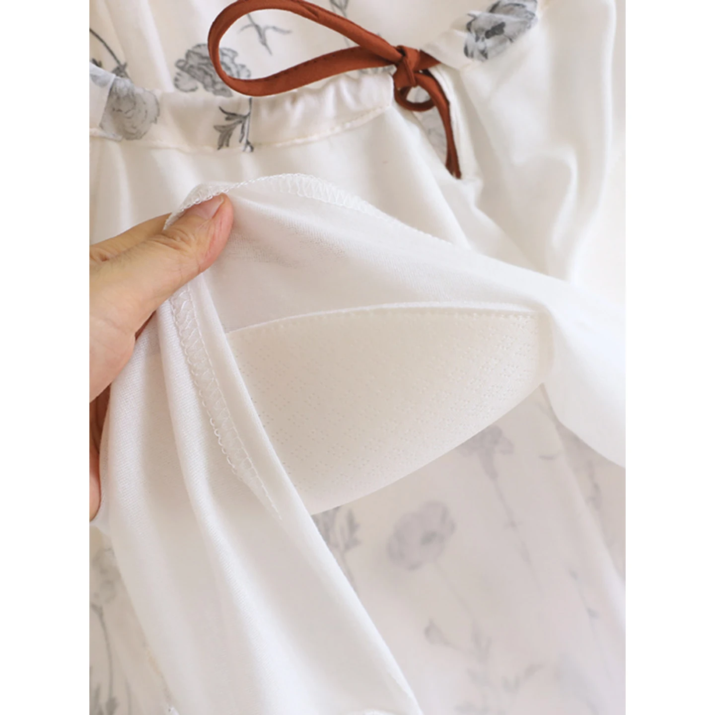 1-Piece Women‘s Nightgown, Casual Pullover Sleep Dress, Cotton Gauze with Built-in Bra, Short Sleeve & Midi Length Relaxed Fit, - view 5
