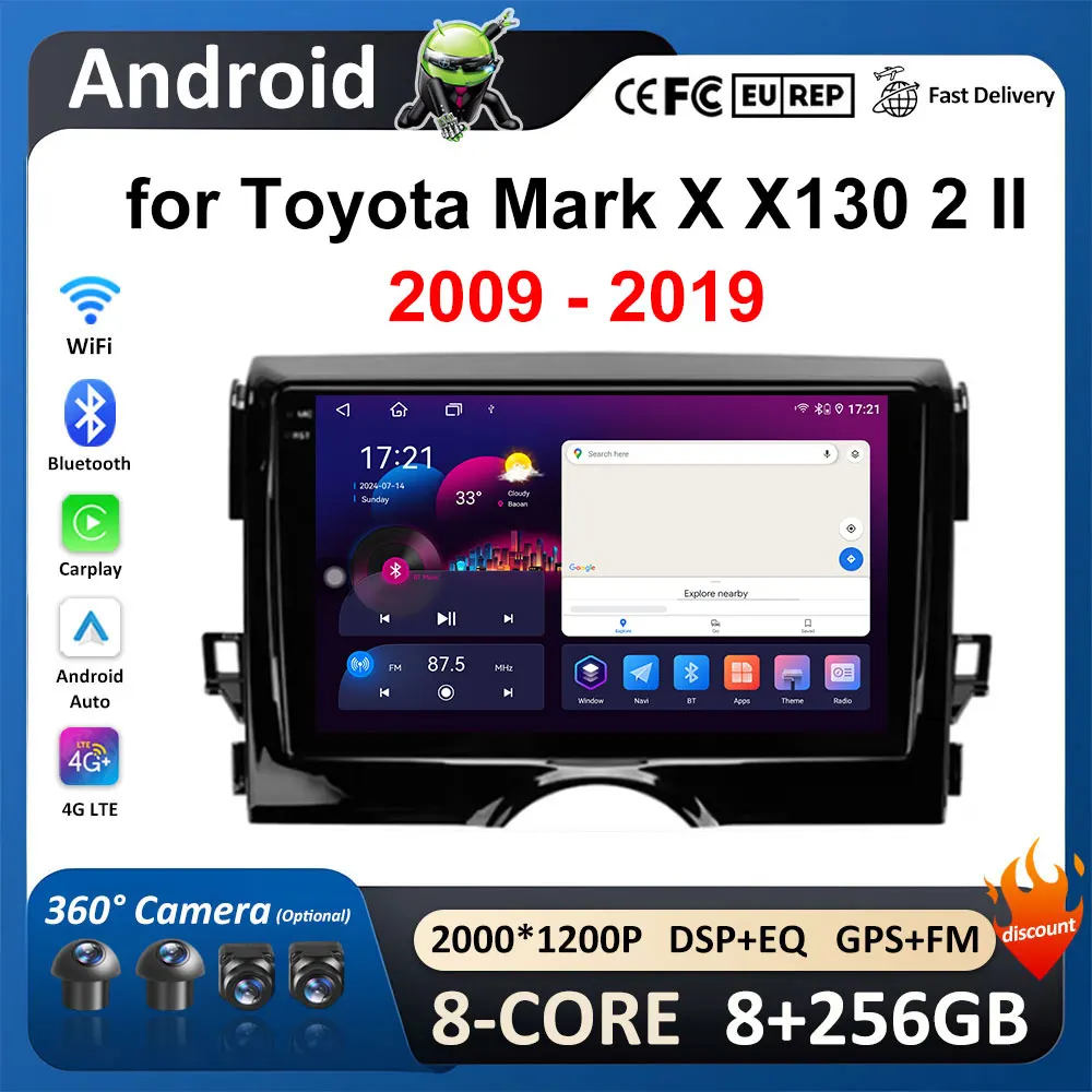 

9'' Android Auto Carplay for Toyota Mark X X130 2 II 2009 - 2019 Car Video Multimedia Player Autoradio GPS Navi 4G No 2din WiFi