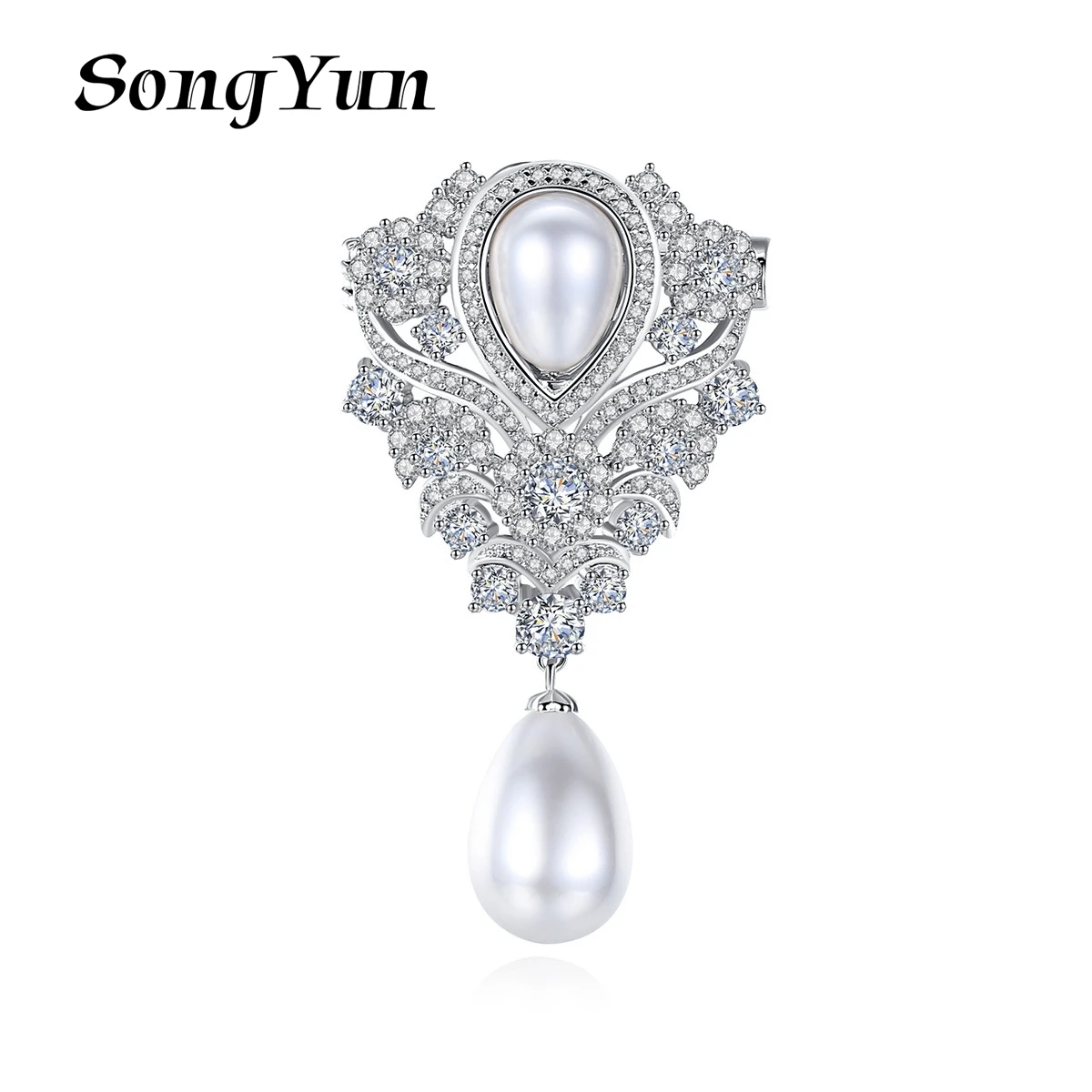 

SongYun Jewelry Manufacturer MHT Vintage Pearl Brooch High-End Aaa Zircons Pearl Floral Accessories