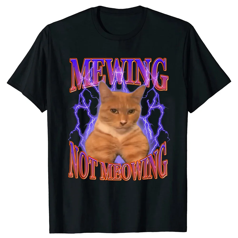 Mewing T-Shirt non Meowing gatti carini maglietta causale grafica divertente maglietta morbida Unisex con scollo a o top abbigliamento donna