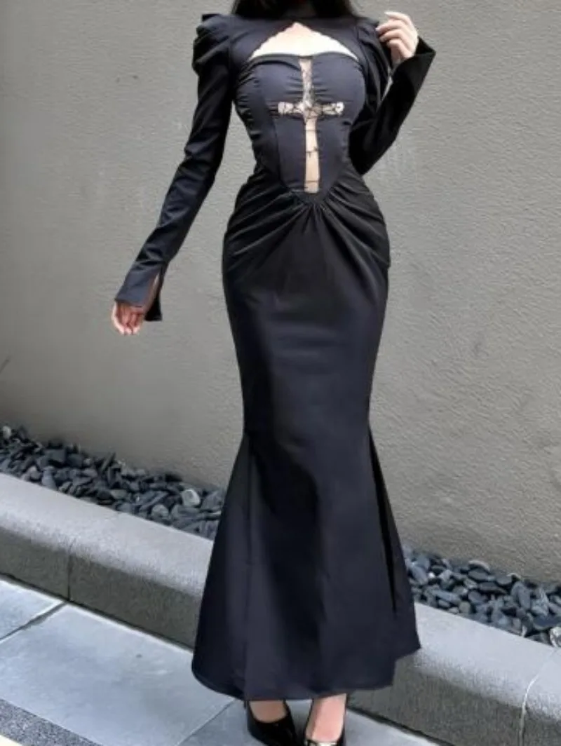 

Japanese Sexy Cross Hollow Out Tube Top Dress Pure Desire Gyaru Waist Hugging Long Dress Sheath Guest Dresses Set Spring New