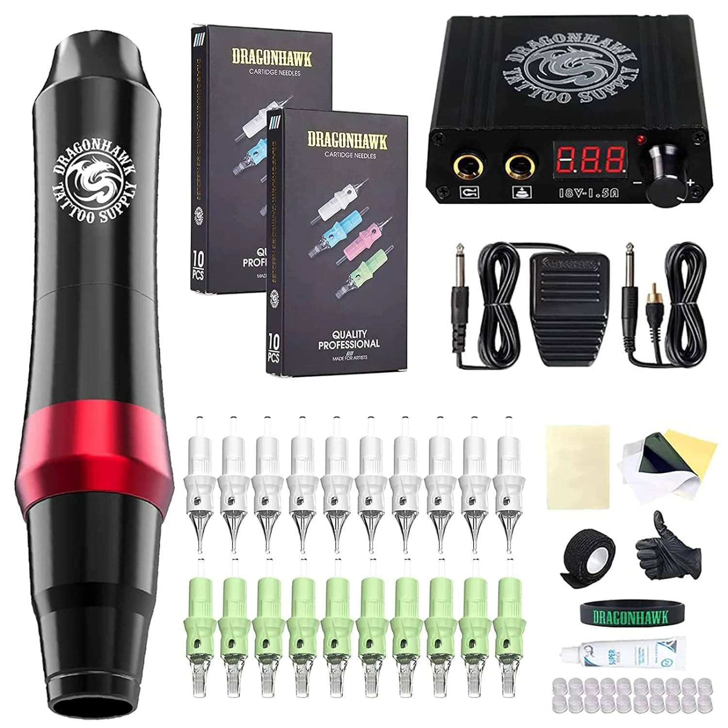 

Dragonhawk S4 Complete Tattoo Machine Gun Kit with Cartridges Needles Tattoo Power Supply for Beginner Makeup Accessories Beauty