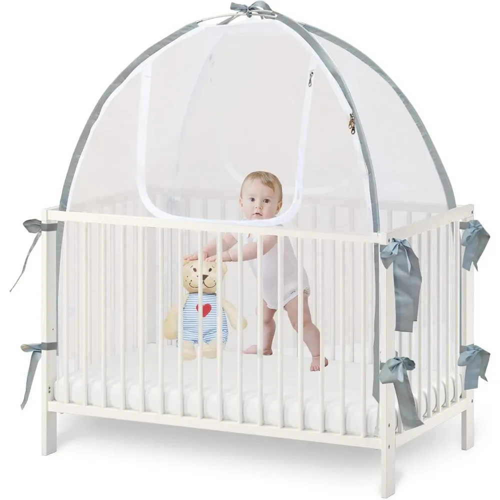 

baby crib tent safety net, durable strong self-locking zippers, protects from climbing out and, insects, mosquitoes, installs wi