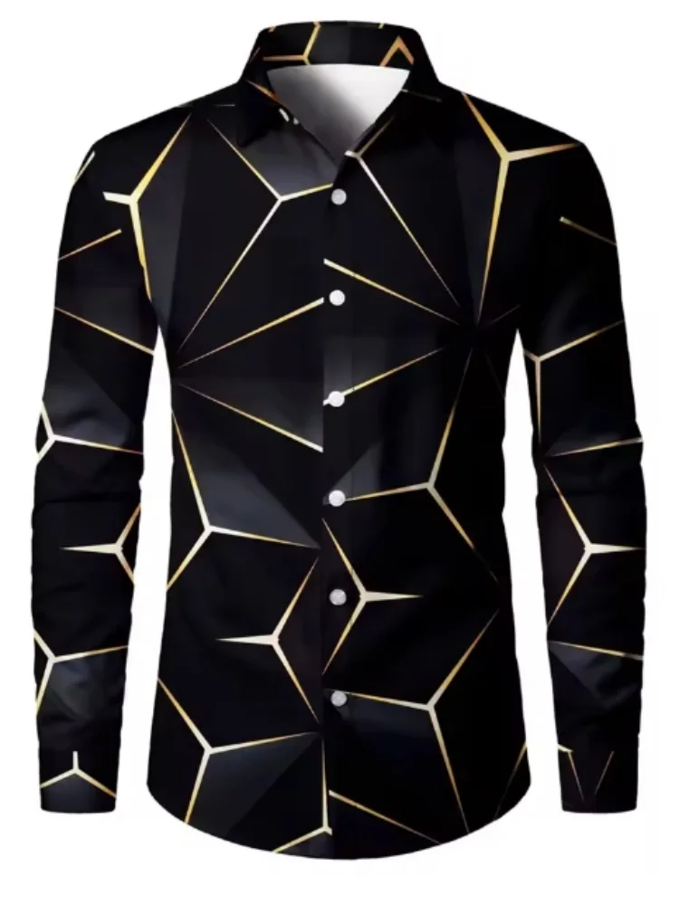 Herren Frühling und Herbst All-Match Casual Button-Down-Hemd 3D-Druck beliebtes Luxus-Langarm-Top Party auffälliges Kleid