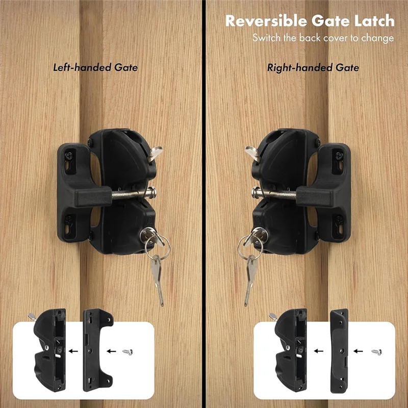 AS60-Key Lockable Self Locking 2 Sided Gate Latch For Outdoor Gates, Fence Lock, Door Lock Key