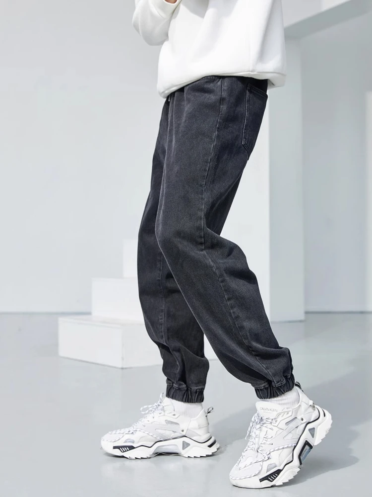 Lilbetter Men's Loose Fit Straight Leg Jeans Cargo Pants Autumn Winter Casual Hong Kong Style Loose Cuffed Denim Trousers