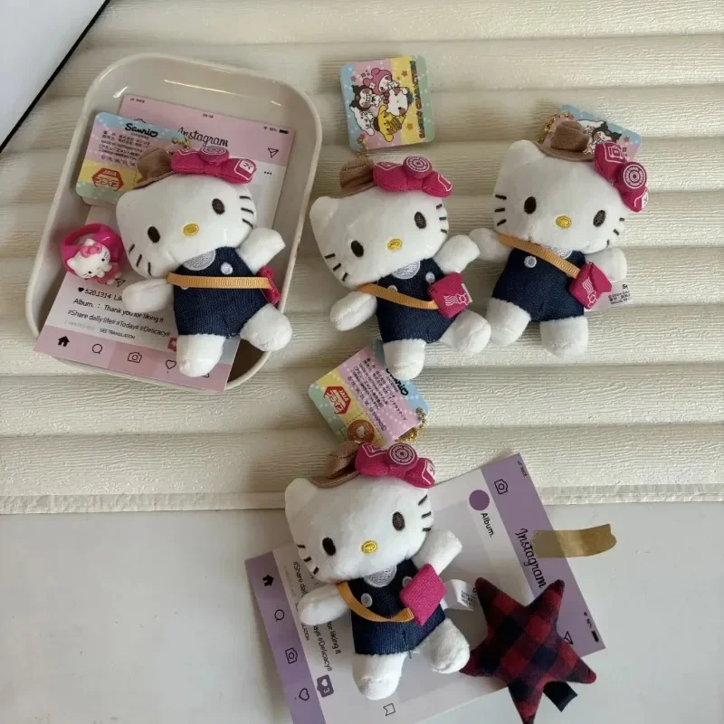 

New Anime Hello Kitty Kawaii Sanrio Doll Keychain Cartoon Cowboy Satchel KT Cat Doll Bag Decoration Girls Birthday Gift