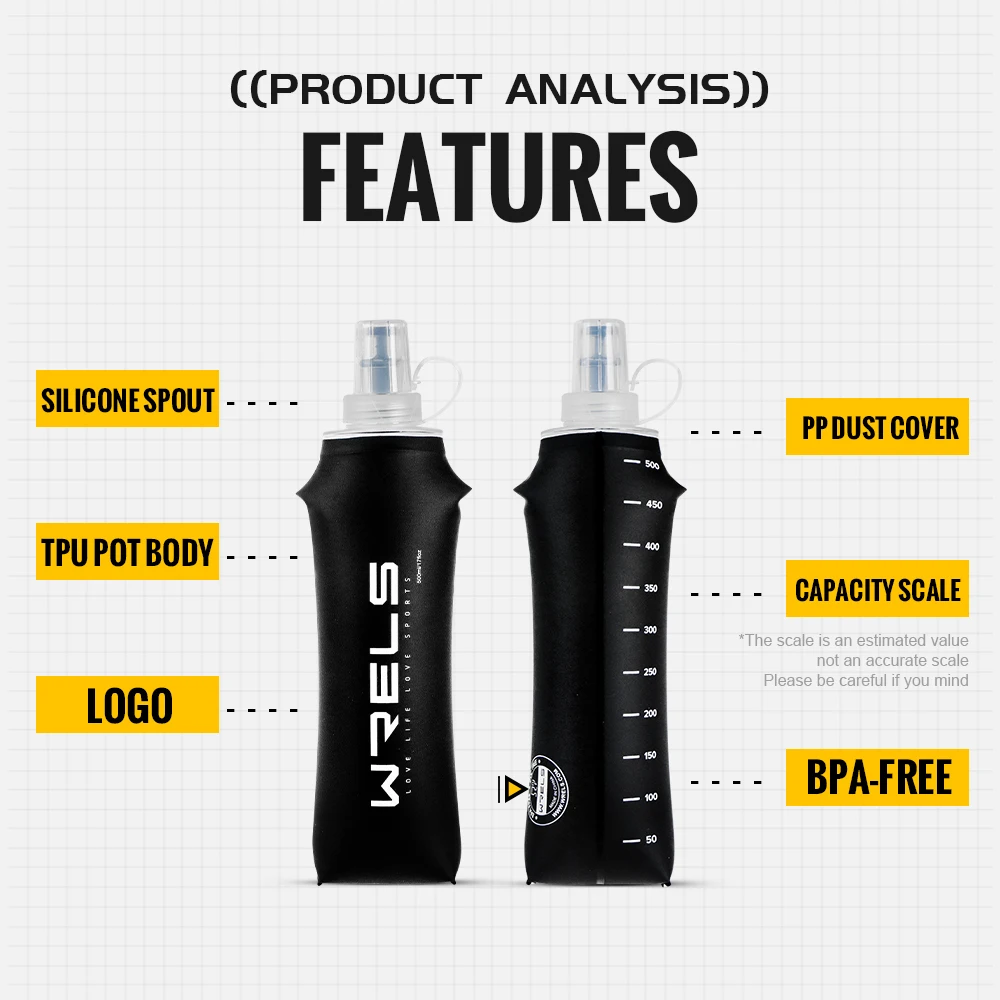 WRELS 소프트 플라스크 TPU 초경량 접이식 BPA 프리 누수 방지 스퀴즈 러닝 하이드... - 4