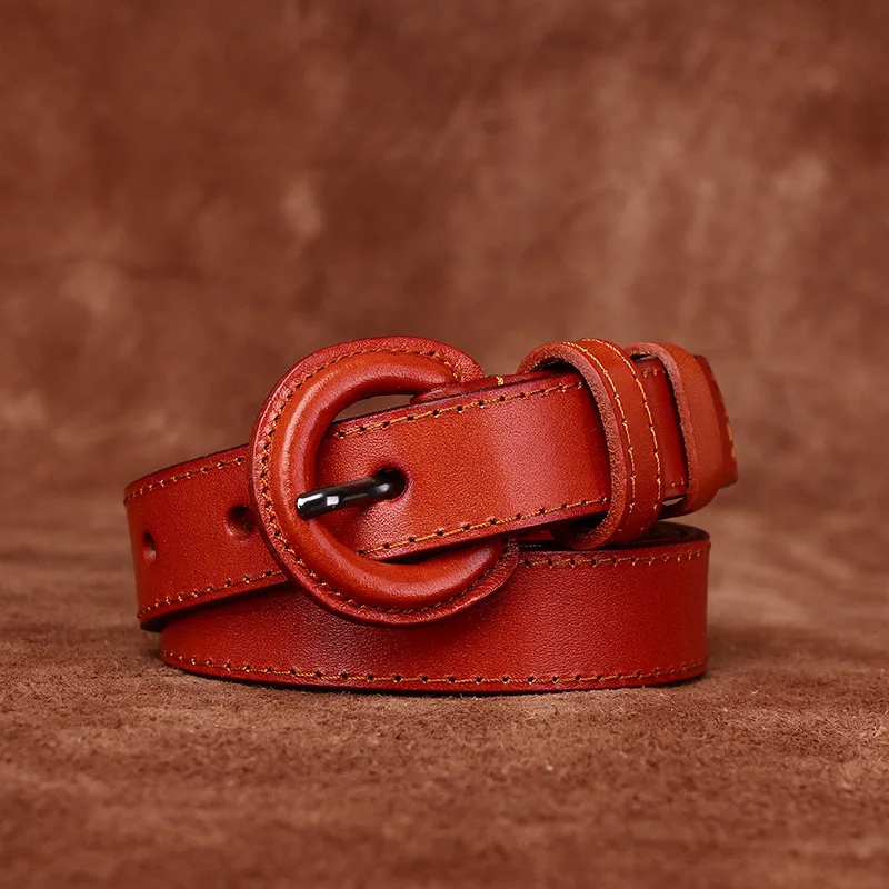 여성을위한 2.2CM 너비 항 알레르기 벨트 정품 가죽 핀 버클 탑 레이어 소 가죽 세련된 단순 다목적 장식