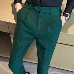 Waffle Casual Suit Pant 2023 Spring Men Elastic Waist Formal Classic Pants Green Black White Office Social Slim Trousers Homme