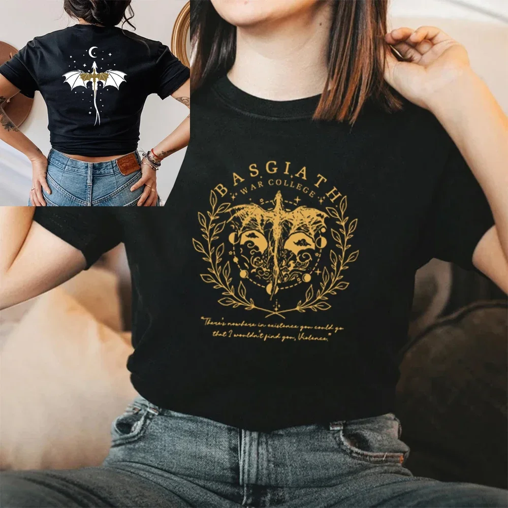 Fourth Wing Double-Sided T Shirts Basgiath War College T-Shirt Unisex Short Sleeve T-shirts Women's Vintage Tee Bookish Gift