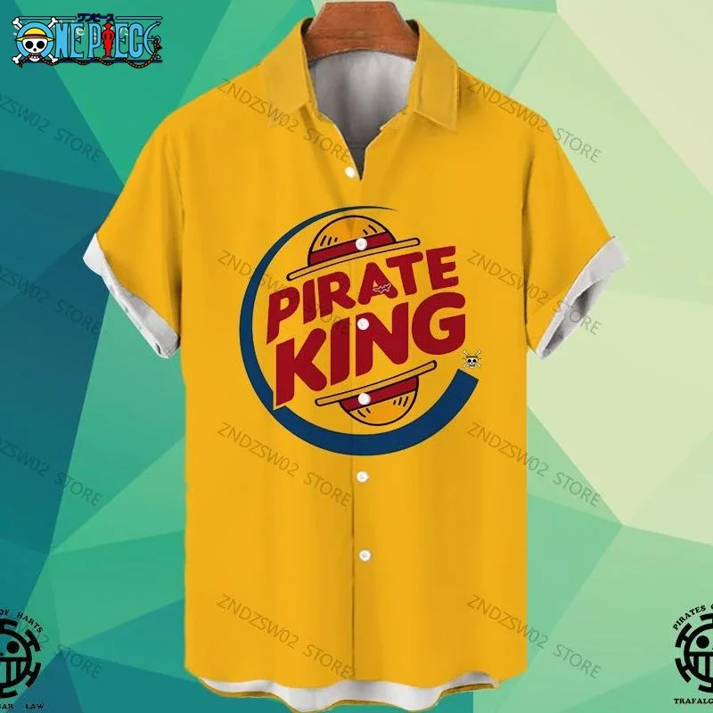 Summer Men's Loose One Piece Hawaiian Shirt Anime Print Short Sleeve Casual Anime Kids Clothes Tropical Beach Holiday Tops