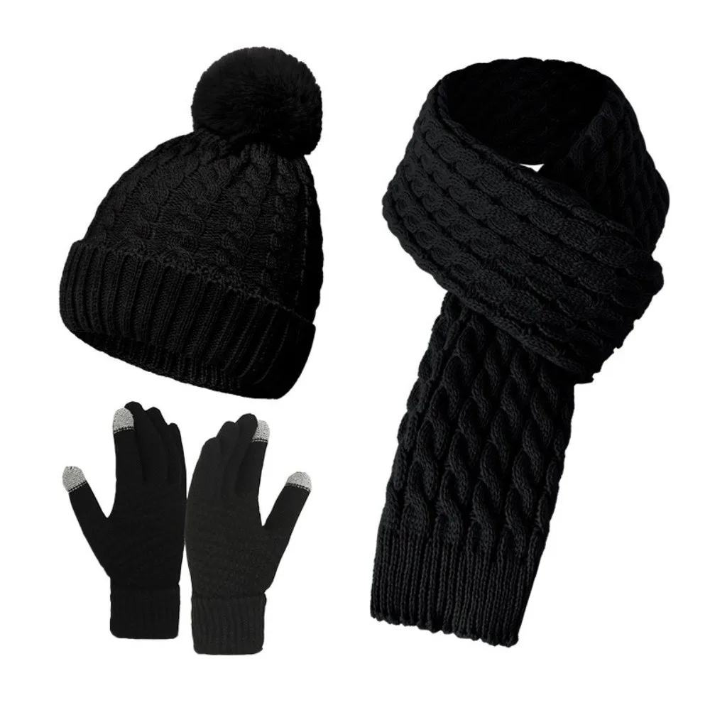 3Pcs/Set Warm Winter Hat Scarf Gloves Set Windproof Thicken Knit Beanie Snood Set Elastic Soft Scarf Neck Warmer Suit