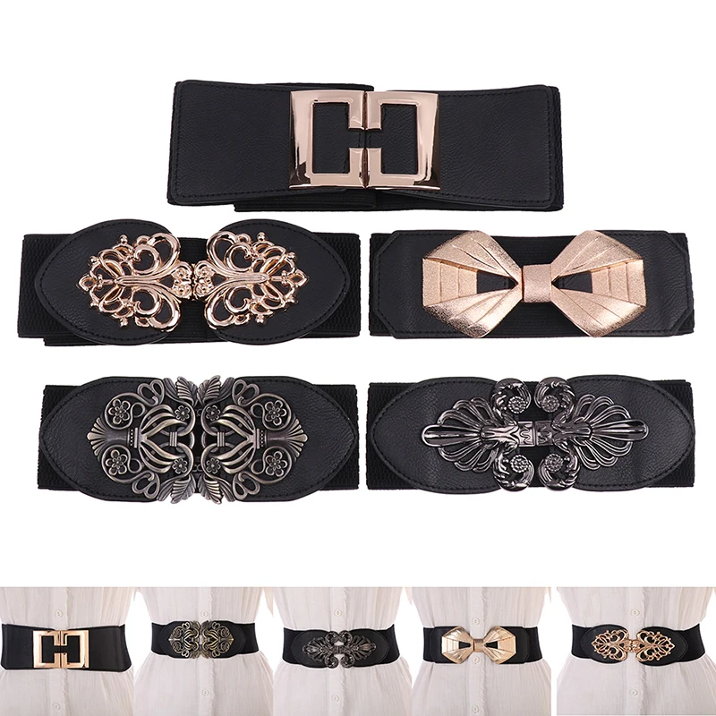 Vintage Elastic Wide Waistband Black Belts Dress Shirt Decoration For Women Corset Cummerbunds