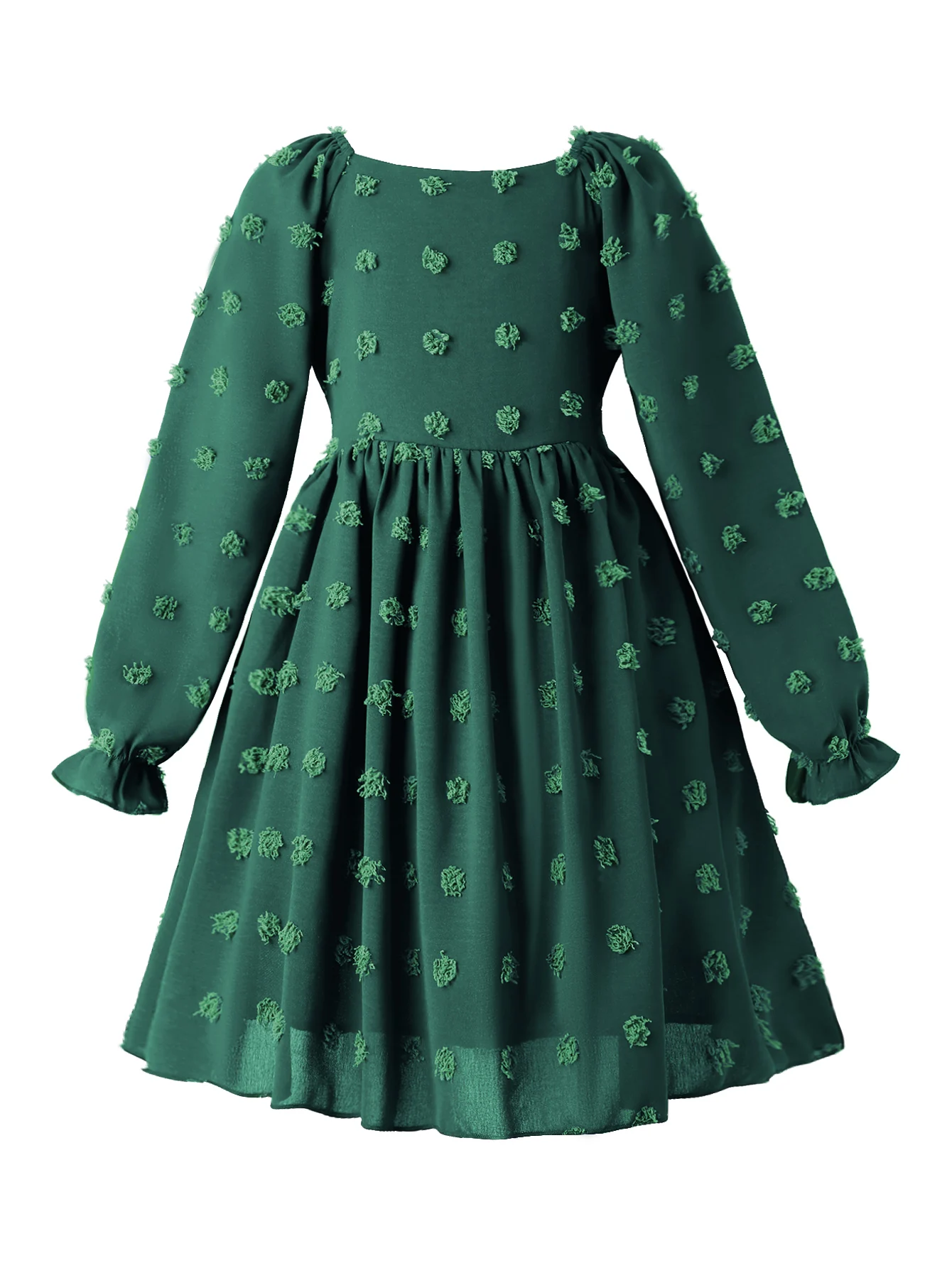 

Girls' Long Sleeve Tulle Dress Green Dotted Flowers Outdoor Casual Spring Autumn