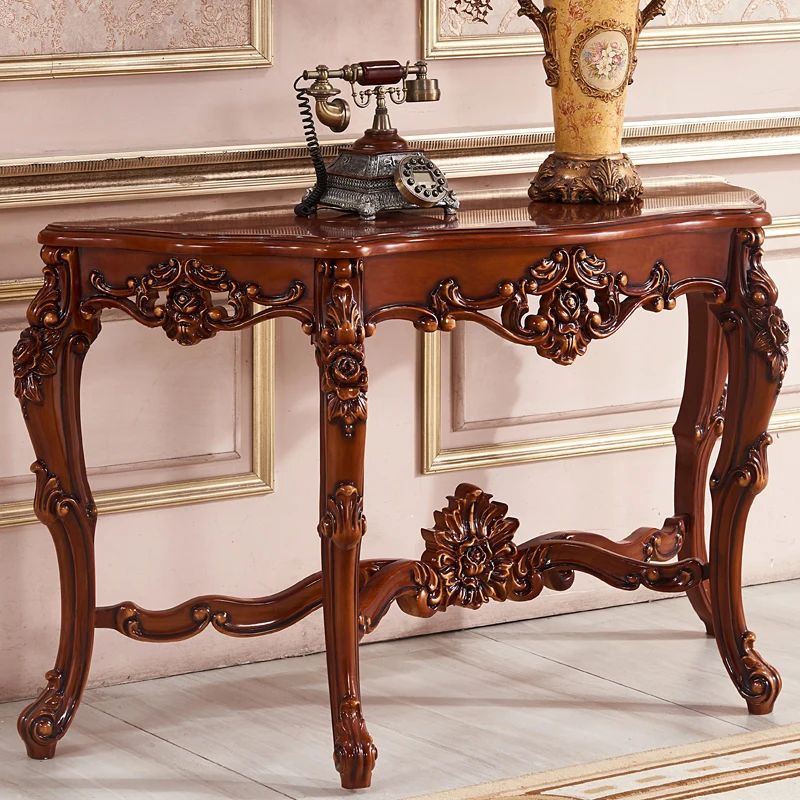 European solid wood porch table carving villa paint gold silver foyer lobby simple decoration cabinet wall corridor table