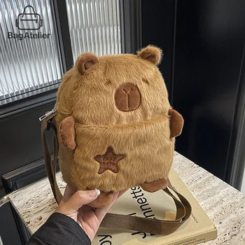 Novo capivara dos desenhos animados das mulheres crossbody moeda carteira moda grande capacidade bolsa de ombro bonito zíper saco de telefone de pelúcia