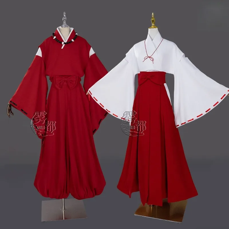 Anime Kikyo Inuyasha Cosplay Costume Red Japanese Kimono Unifrom Wig Set for Women Halloween Men Comic Con Party Roleplay Outfit